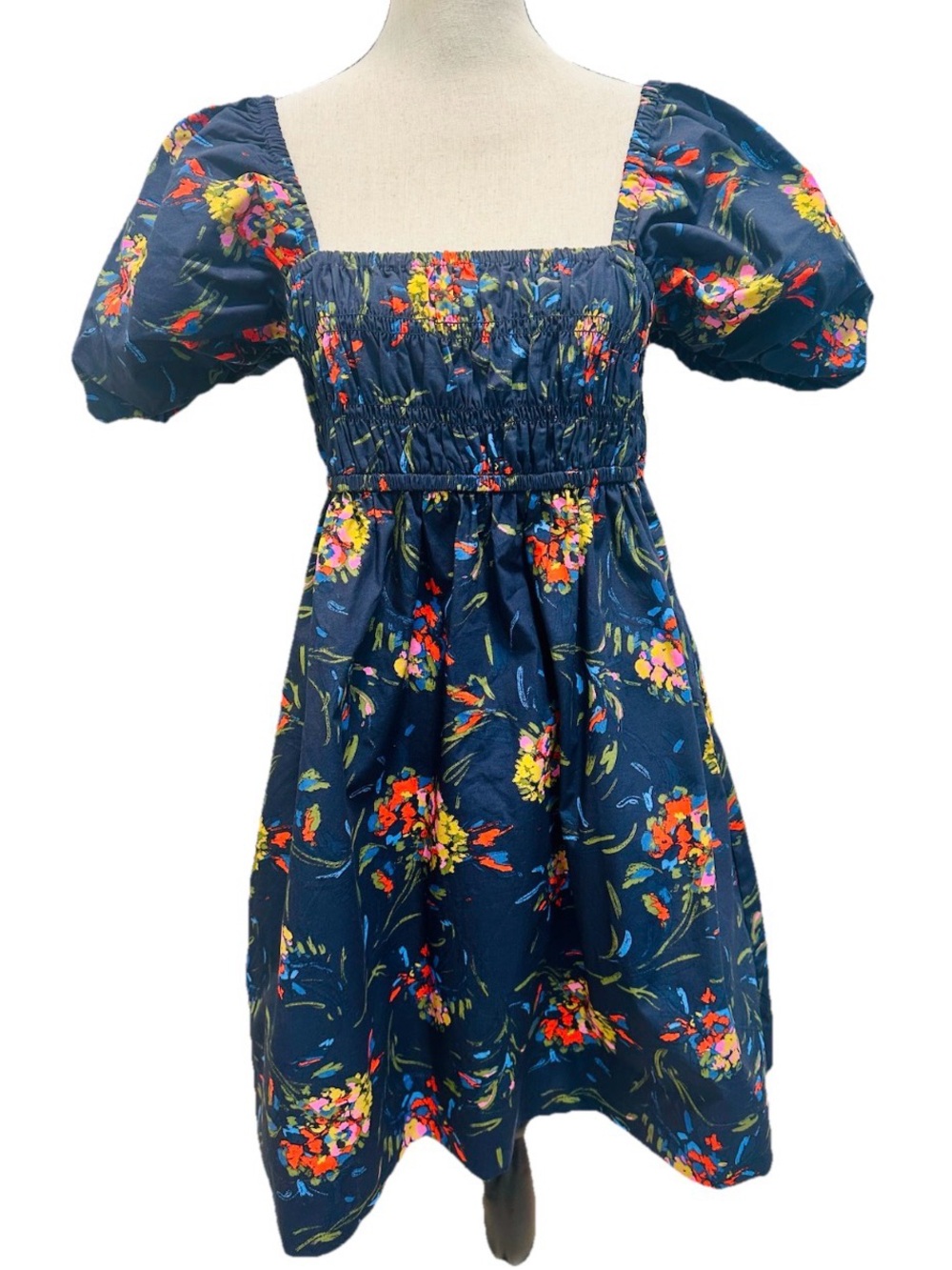 NWT Free Assembly Smocked Mini Dress Puff Sleeves M 100% Cotton Babydoll Breezy